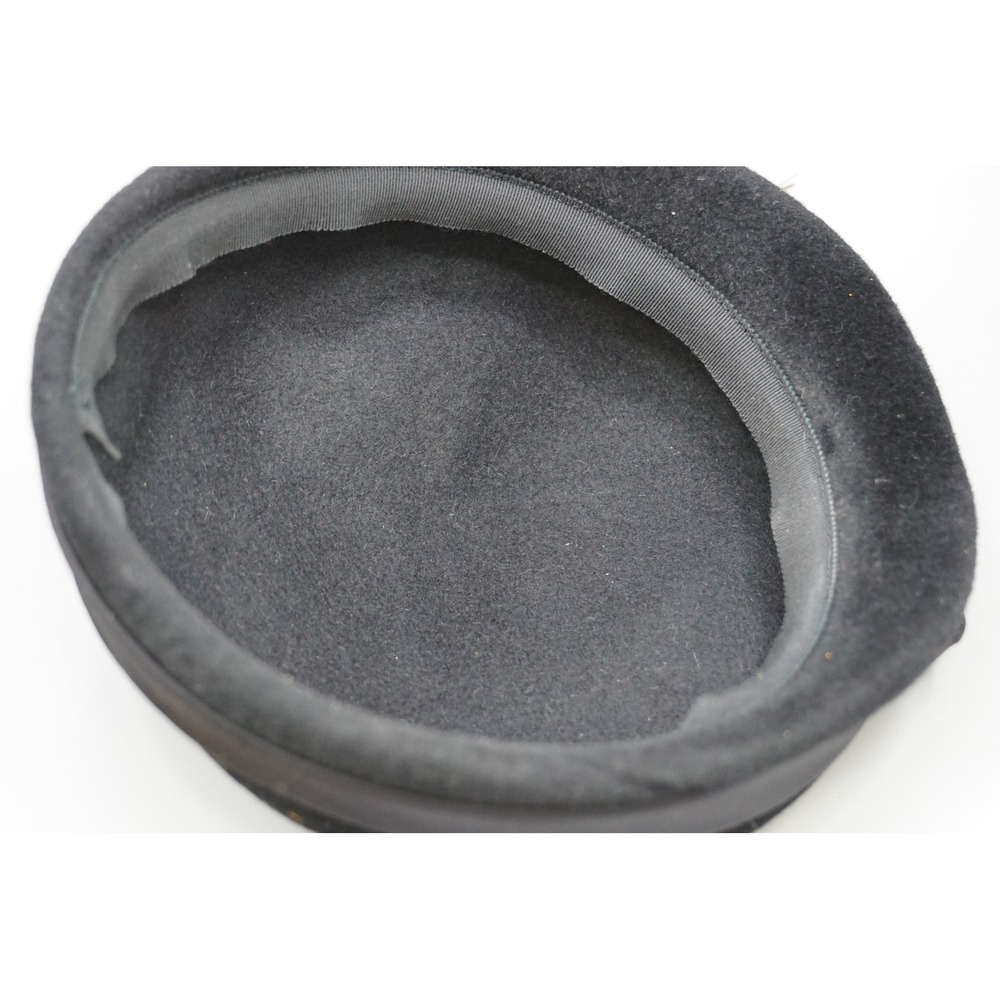 Vintage Black Wool Felt Pillbox Hat with Bow and Feather Accent 21 Inch - Picture 5 of 5